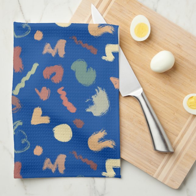 Royal Blue Cream Green Peach Shapes Geschirrtuch (Viertel Falte)