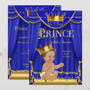 Royal Blue Crown Prince Baby Dusche Gold Brünett Einladung