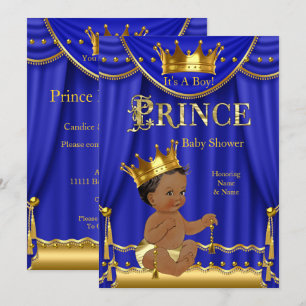 Royal Blue Crown Prince Baby Shower Gold Ethnic Einladung
