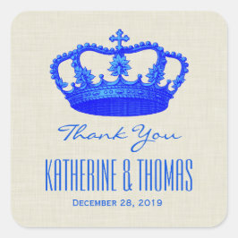 ROYAL BLUE Crown Vielen Dank, Bride Groom Wedding  Quadratischer Aufkleber