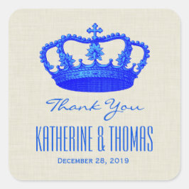 ROYAL BLUE Crown Vielen Dank, Bride Groom Wedding  Quadratischer Aufkleber