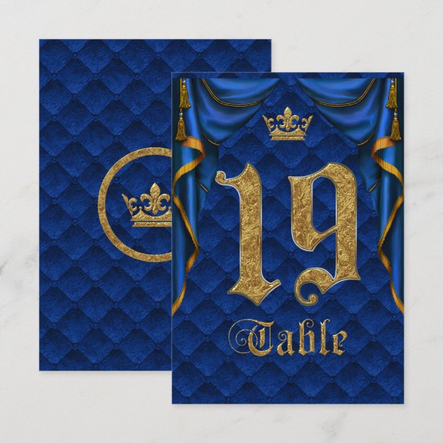 Royal Blue Crown Wedding Tischnummer 19 (Vorne/Hinten)