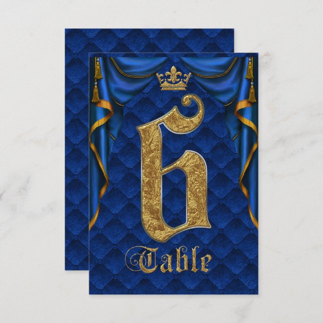 Royal Blue Crown Wedding Tischnummer 6 (Vorne/Hinten)