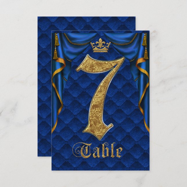 Royal Blue Crown Wedding Tischnummer 7 (Vorne/Hinten)