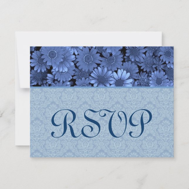Royal Blue Daisy Damask Wedding UAWG RSVP Karte (Vorderseite)