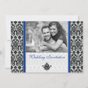 Royal Blue Damask Foto Hochzeitseinladung Einladung