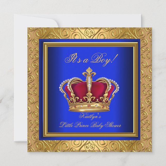 Royal Blue Damask Gold Baby Shower Boy Regal Einladung (Vorderseite)