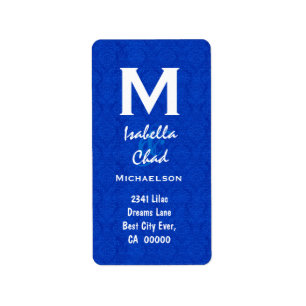 Royal Blue Damask Monogram V568 Adressaufkleber