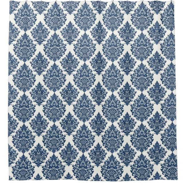 Royal Blue Damask Muster Duschvorhang (Vorderseite)