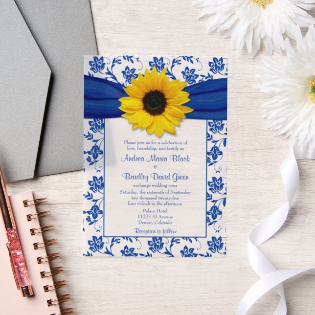 Royal Blue Damask Sonnenblume Hochzeit (Hochzeit)
