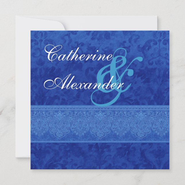 Royal Blue Damask und Einladung zur Hochzeit (Vorderseite)