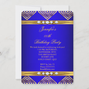 Royal Blue Deko Stripe Gold Diamond Party Einladung