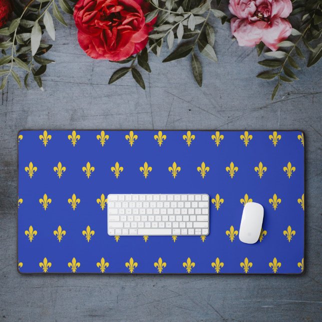 Royal Blue Desk Mat mit goldener Lilie Schreibtischunterlage (Royal Blue Desk Mat with gold Fleur de Lis)