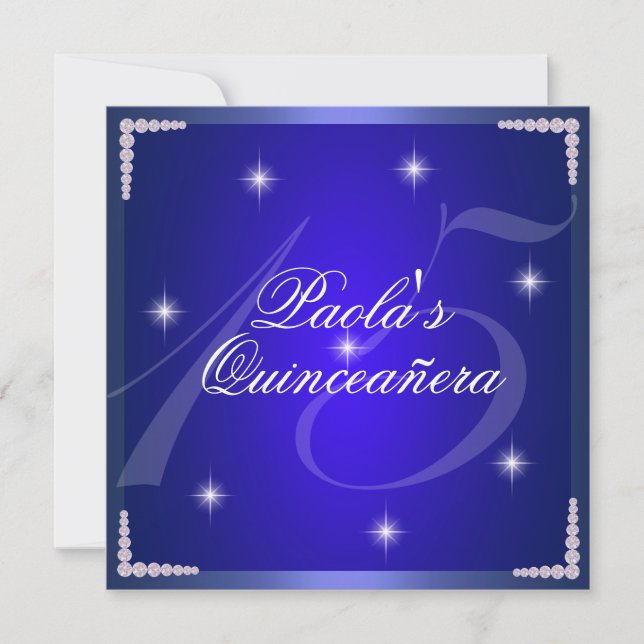 Royal Blue Diamond Glitzern Quinceañera Einladung (Vorderseite)