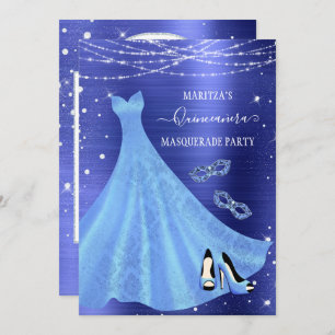 Royal Blue Diamond Masquerade Quinceañera Einladung