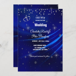 Royal Blue Diamonds and Hearts Wedding Einladung