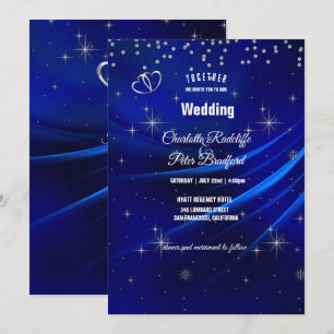 Royal Blue Diamonds and Hearts Wedding Einladung