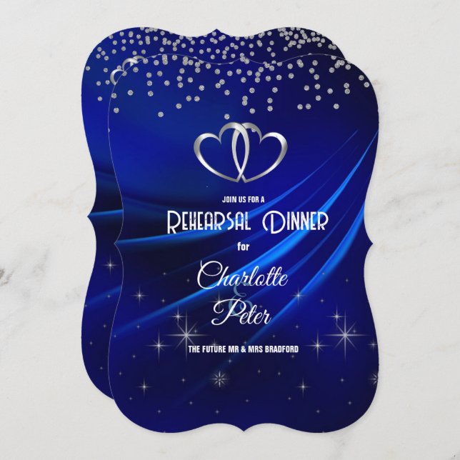 Royal Blue Diamonds & Hearts Probe Dinner Einladung (Vorne/Hinten)