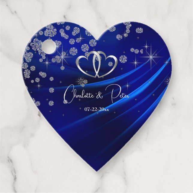 Royal Blue Diamonds Hearts Stars Wedding Geschenkanhänger (Vorderseite)