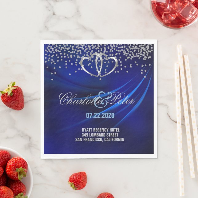 Royal Blue Diamonds/Hearts Wedding Paper Napkins Serviette (Beispiel)
