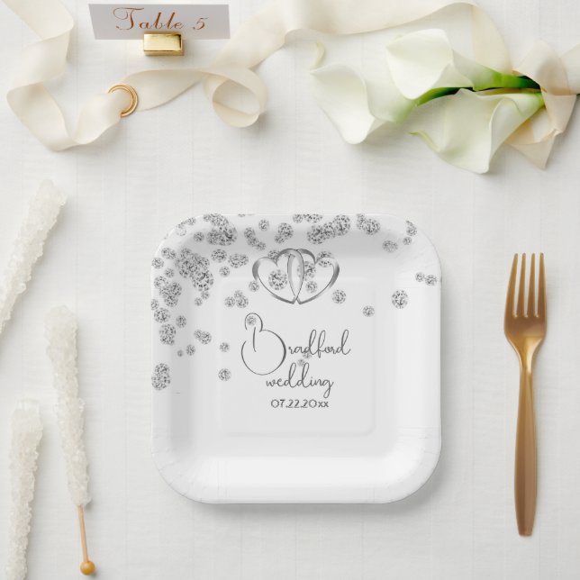 Royal Blue Diamonds & Hearts Wedding Pappteller (Hochzeit)