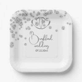 Royal Blue Diamonds & Hearts Wedding Pappteller