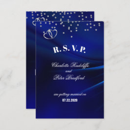 Royal Blue Diamonds & Hearts Wedding RSVP Card