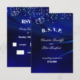 Royal Blue Diamonds & Hearts Wedding RSVP Card Karte