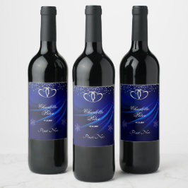 Royal Blue Diamonds/Hearts Wedding Wine Label Weinetikett