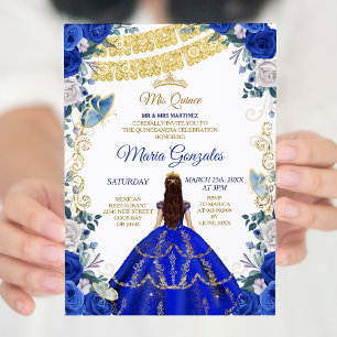 Royal Blue Dress Mexican Girl 15. Geburtstag Einladung