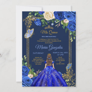 Royal Blue Dress Mis Quince 15. Girl Birthday Einladung
