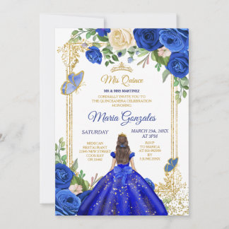 Royal Blue Dress Quinceanera 15. Girl Birthday Einladung