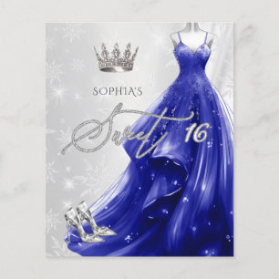 Royal Blue Dress Snowflakes Sweet 16 Einladung