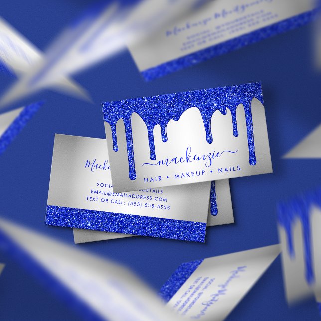 Royal Blue Dripping Glitzer Silver Metallic Visitenkarte (Von Creator hochgeladen)