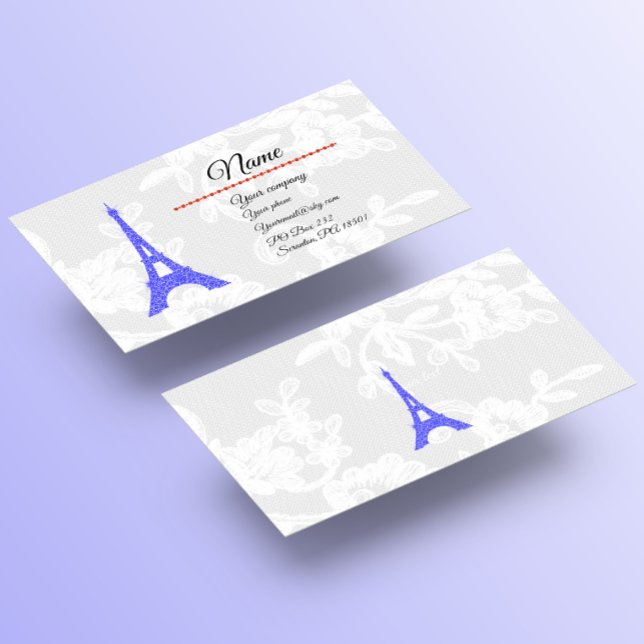 Royal Blue Eiffel Tower on Lace Business Card Visitenkarte (Von Creator hochgeladen)