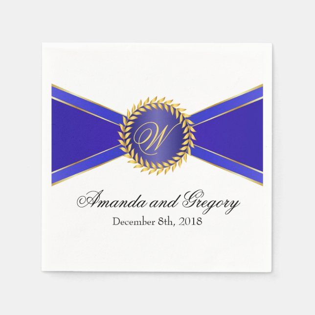 Royal Blue Elegance Monogram Serviette (Vorderseite)