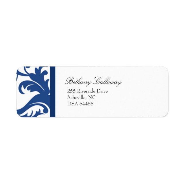Royal Blue Elegane Damask Rücksendeadresse Label (Vorne)