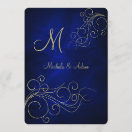 Royal Blue Elegant Gold Monogram Swirl Einladung