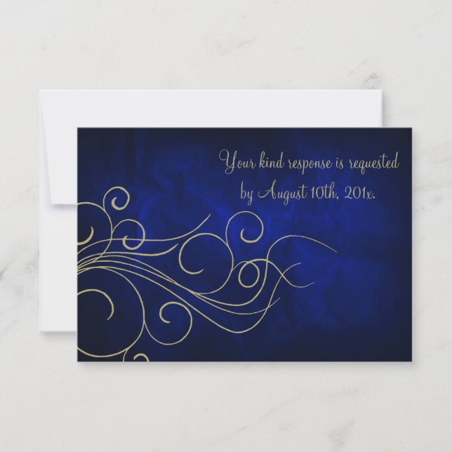 Royal Blue Elegant Gold Wedding RSVP (Vorderseite)