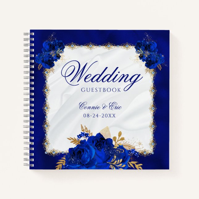 Royal Blue Elegant Wedding Budget Gästebuch Notizbuch (Vorderseite)