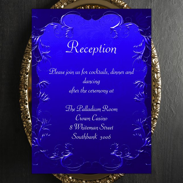 Royal Blue Elegant Wedding Empfang Begleitkarte (Von Creator hochgeladen)