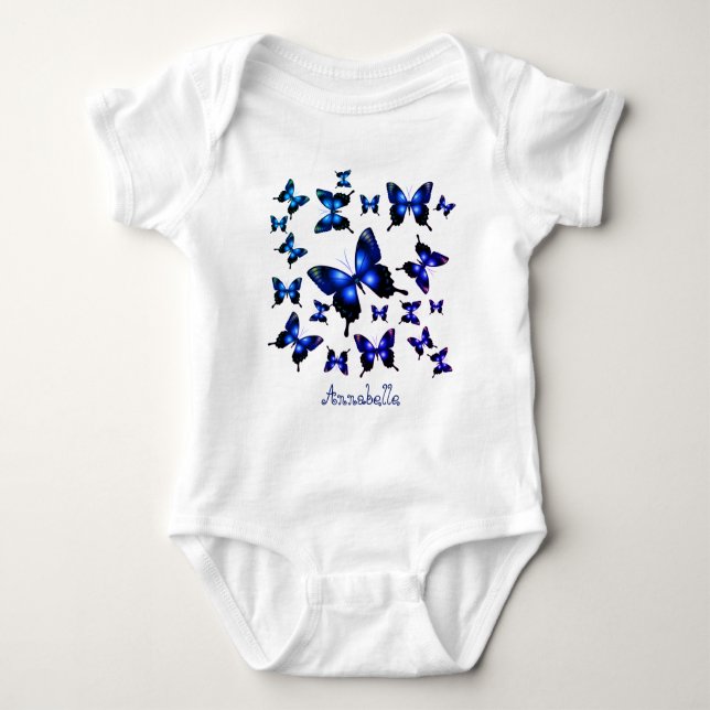 Royal Blue Elegant Whimsical Butterflies Baby Strampler (Vorderseite)