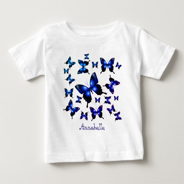 Royal Blue Elegant Whimsical Butterflies Baby T-shirt (Vorderseite)