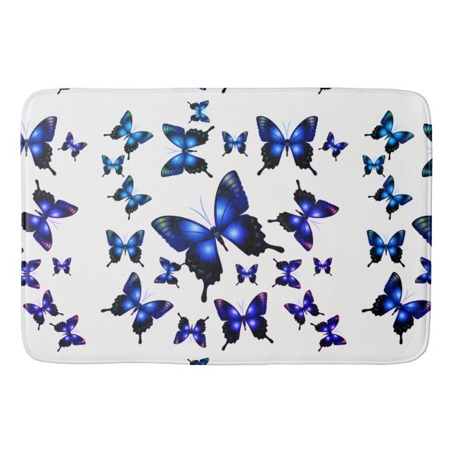 Royal Blue Elegant Whimsical Butterflies Badematte (Vorderseite)