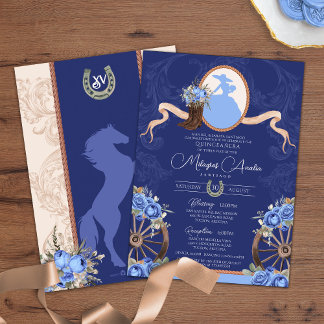 Royal Blue Elegante Rustikaler Western Quinceanera Einladung