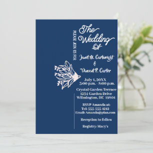 Royal Blue Elegante White Blume Wedding Einladung