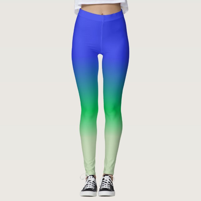 Royal Blue Emerald Sage Green Ombre Leggings (Vorderseite)
