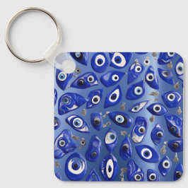 Royal Blue Evil Eye Charm Personalisiert QR Code Schlüsselanhänger