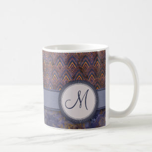 Royal Blue Feather Pattern mit Monogram Tasse