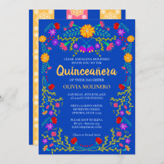 Royal Blue Fiesta Party Mexican Quinceanera Einladung